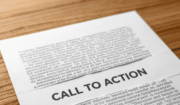 Clarity Drives Action Heavy text document with Call To Action written clearly accross the middle